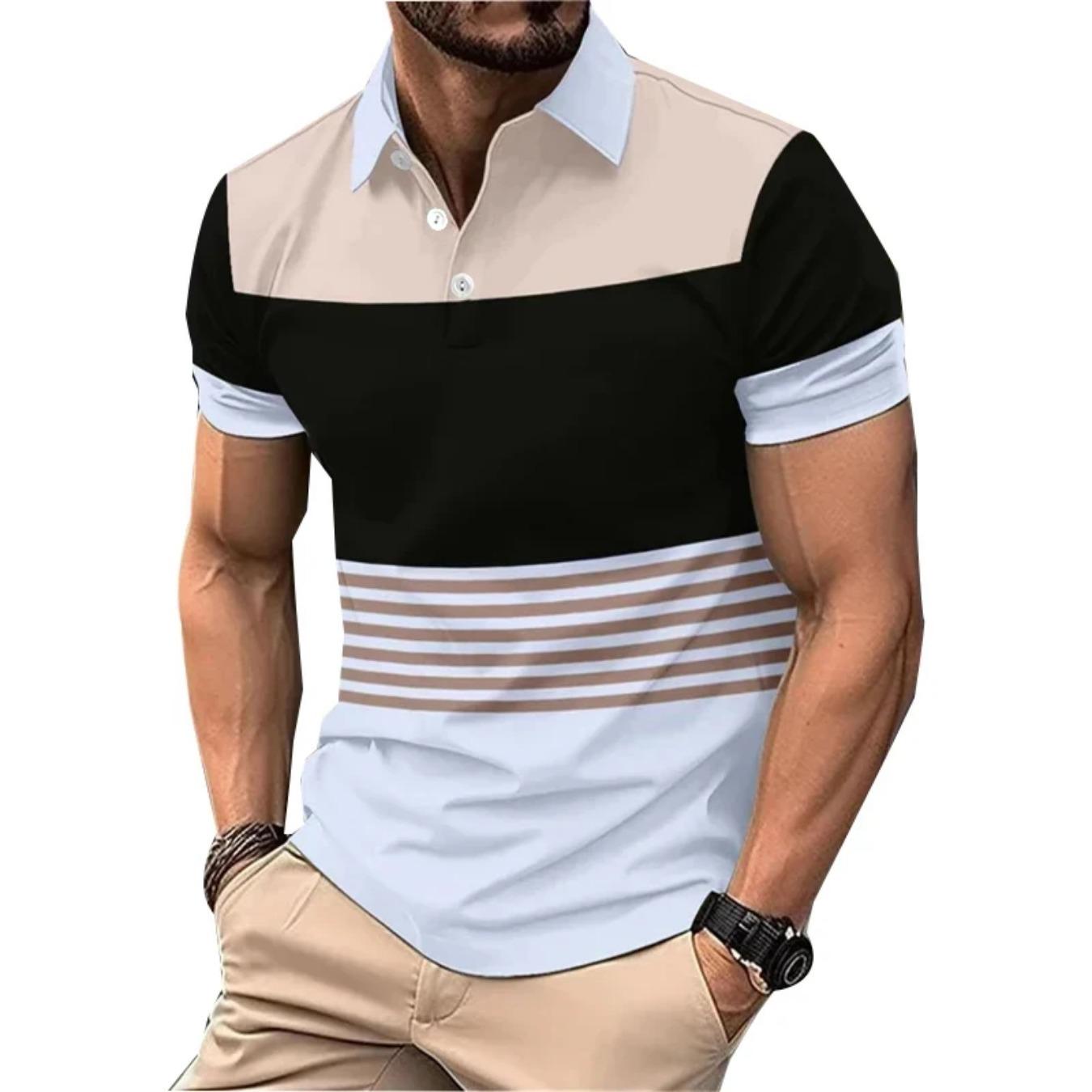 Men Polo Shirt  Summer Casual Polo Shirt  Short Sleeve Fashion Spell Color Lapel S