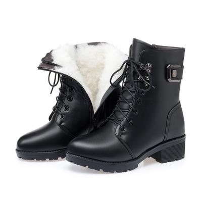 Bottes Femme Automne Hiver Grande Taille 43 Antidérapantes Laine Chaudes Bottes de Neige Femme Cuir Véritable Talon Épais Bottines Femme