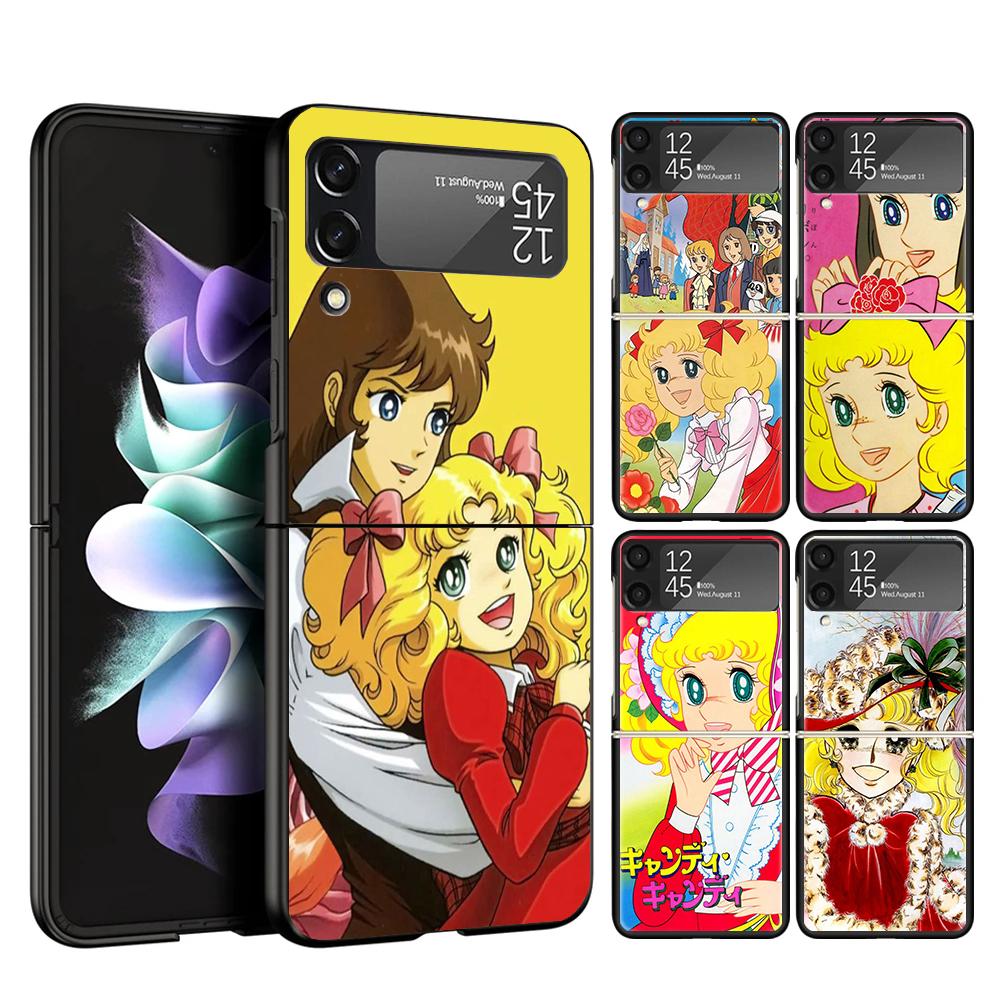 Anime Candy Cover Phone Case For Samsung Galaxy Z Flip 7 6 5 4 3 5G Flip7 Flip6 Flip5 Flip4 Flip3 Black Fundas Shell Galaxy Z Fl
