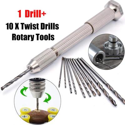 1 Set 0,8–3 mm Mini-Handbohrmaschine aus Aluminium, Schnellarbeitsstahl-Handbohrfutter, Twist-Mikrobohrer-Werkzeuge