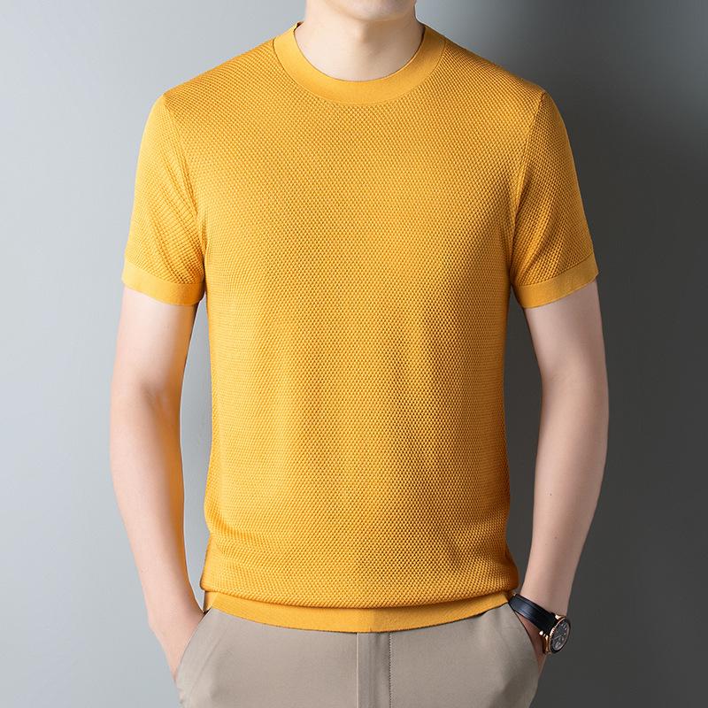 

Летний новый продукт Pineapple Needle Breathable Ice Silk Yilite Knitted Short-Sleeve Men s Business Fashion Casual Half-Russ Man Clothing 4XL жёлтый