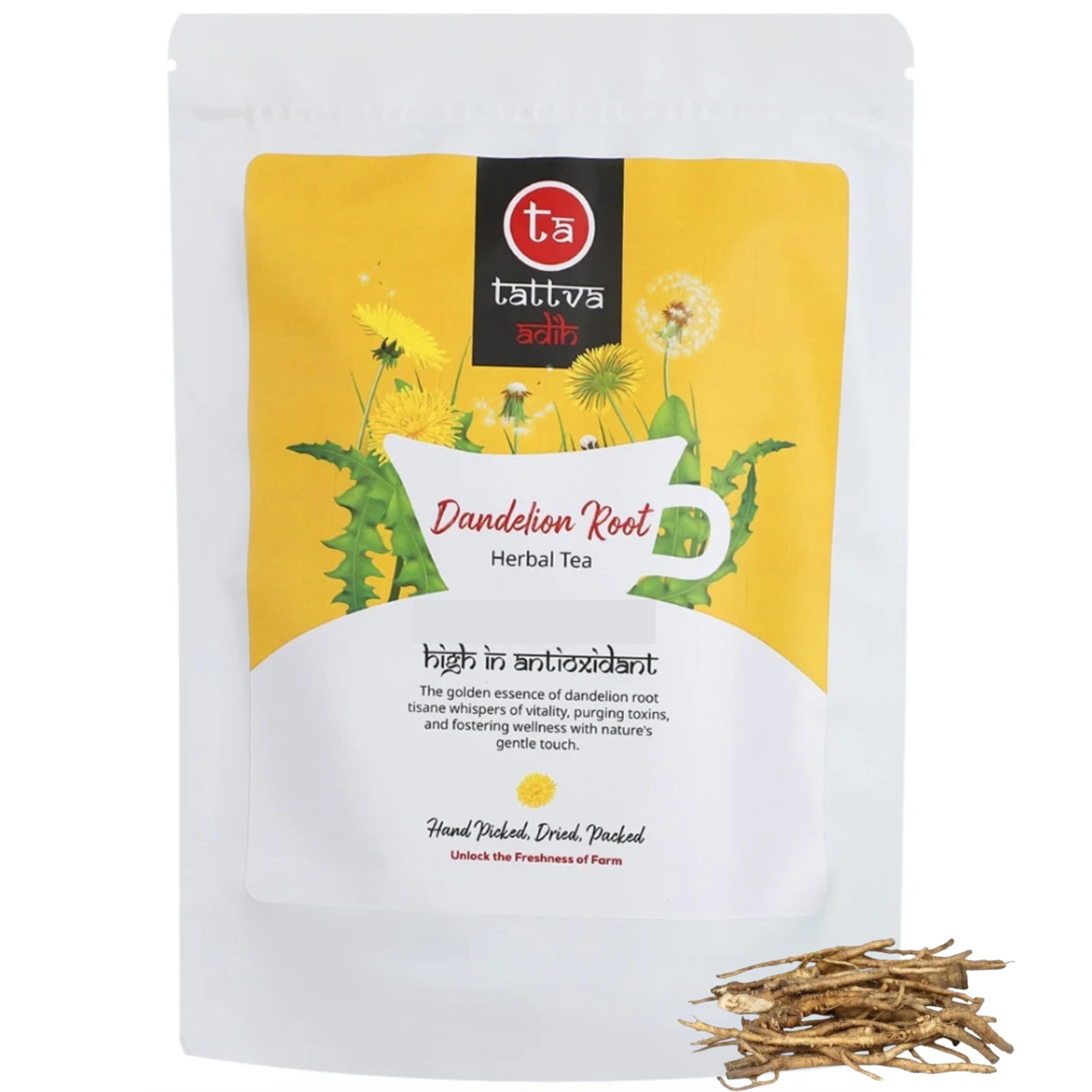 

Tattva Adih Dandelion Roots Herbal Tea, 100gm Pouch, Powerhouse of Antioxidants, Caffeine Free, Loose Dried Roots Powder, Gut Health Tea, C
