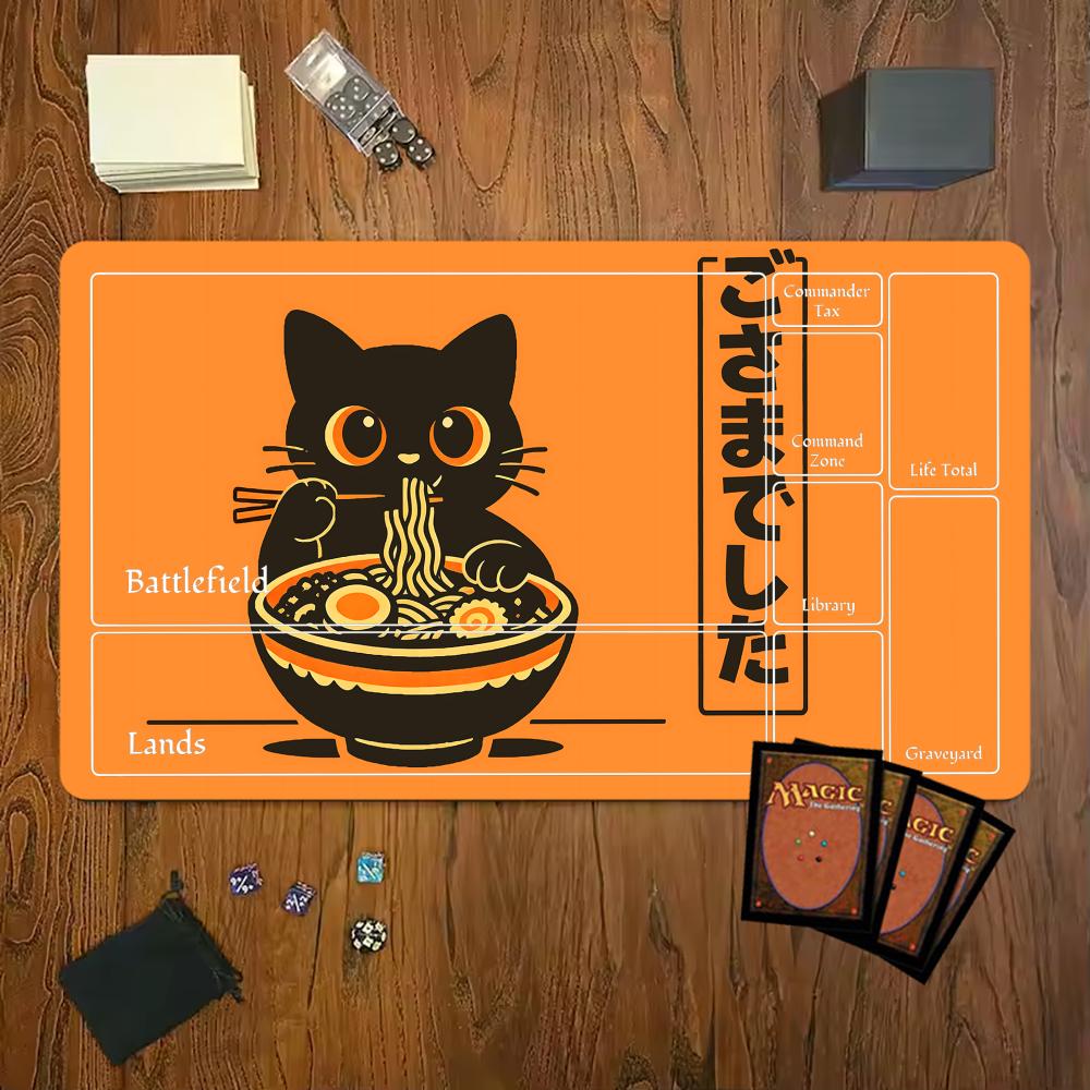 Cartoon Black Cat Eat Ramen Mouse Pad Playmat 24"X14" MTG TCG Office Desk Mat for Work Game PC Laptop Rug Carpet MousePad