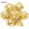 7 Pcs Yellow White Stripe Metal Dice Solid Metal Polyhedral Dice Set Suitable for Role-Playing RPG  Board Game