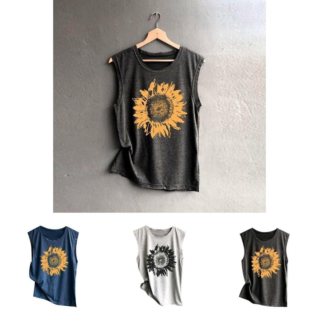 Stylish And Comfortable Women Sleeveless Top With Eye-catching Sunflower Design