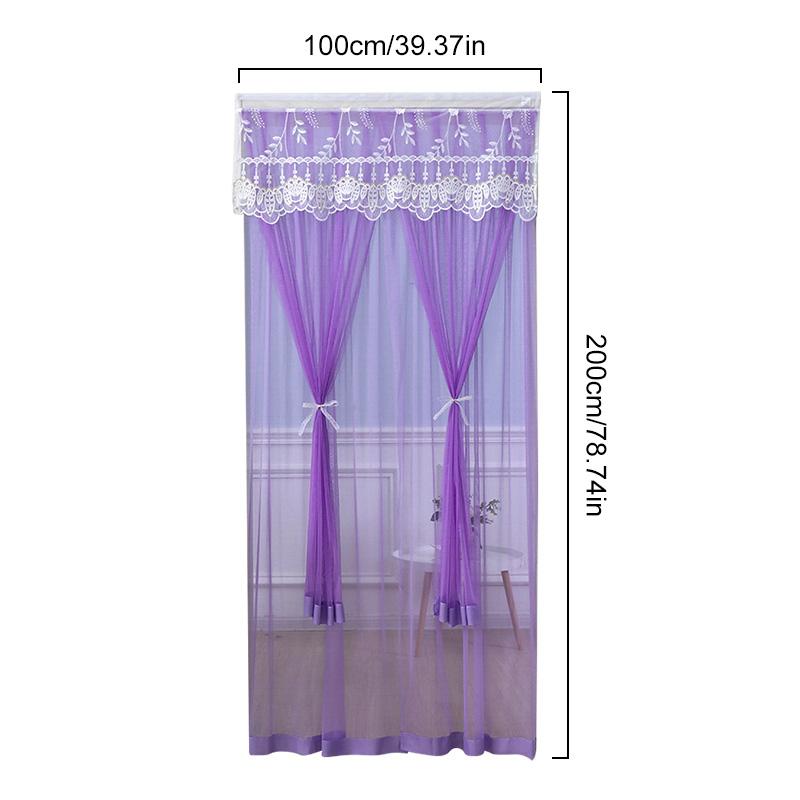 1PC Door Curtain Home Decoration Polyester Pleated Anti Mosquito Lace Embroidery Self Adhesive Double Layer