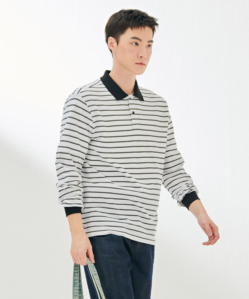 CHASECULT Men'S Pique Striped Collared Long Sleeve T-Shirt-Dark5121B01