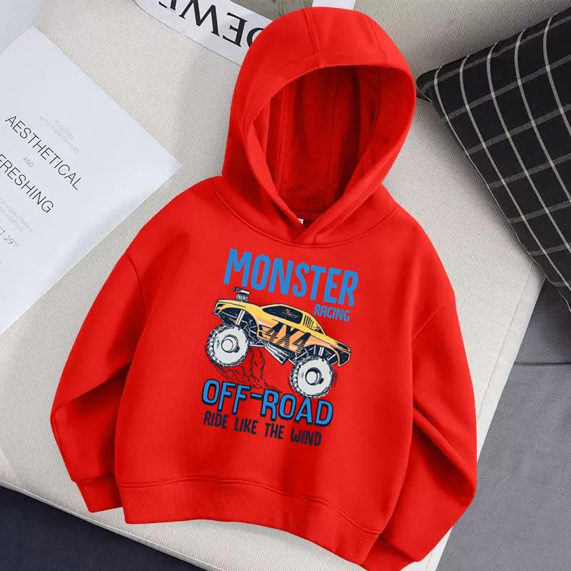 Aimi Lakana Monster Truck Childrens Hoodie Long Sleeve Coat Baby Boy Cartoon Hoodie Casual Pullover