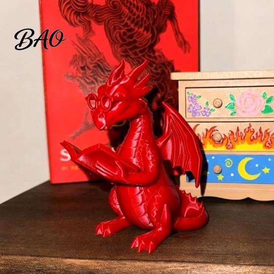 Whimsical Desk Accessory Reading Dragon Figurine with Glasses, Statue, 3D Printed Bookend Decor Bookshelf Decor, Desktop Ornament, Gift for