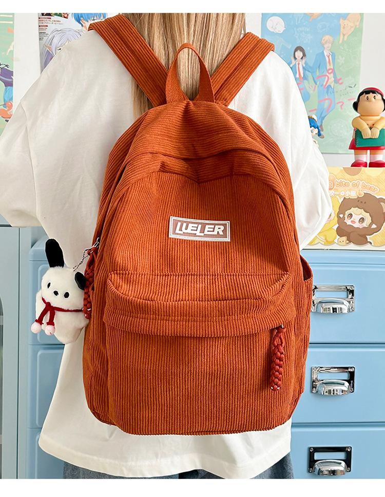 Schoolbag corduroy bag women's backpack 1011 new casual versatile female college student junior high school schoolbag women's backpack