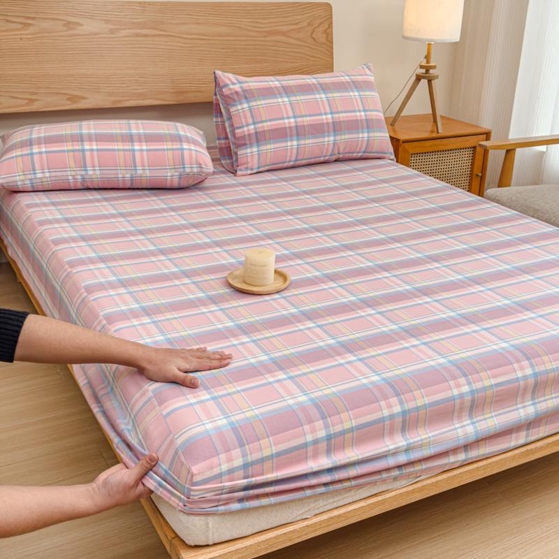 Luxury check style 100% Cotton Bed Sheet Fitted Sheet With Elastic Mattress Cover Couple Bed Linen Bedding Queen King Size