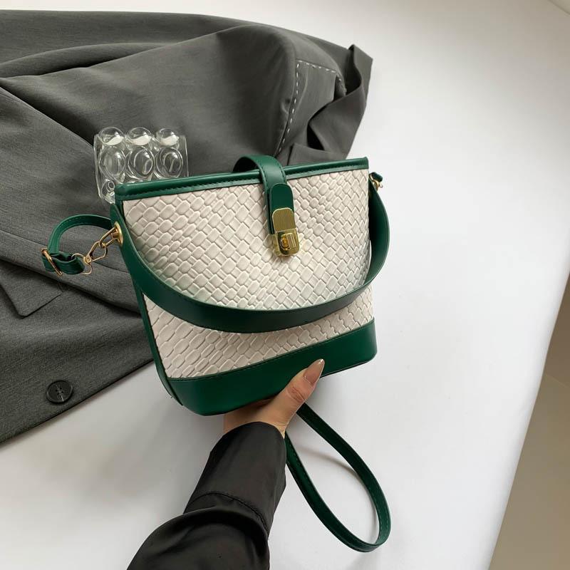 Stylish Minimalist Woven Pattern Bucket Bag For Women In Chic Black Green Brown And Khaki Colors
