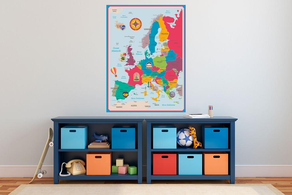 Tablica Magnetyczna samoprzylepna kolorowa Mapa Europy na magnesy XXL