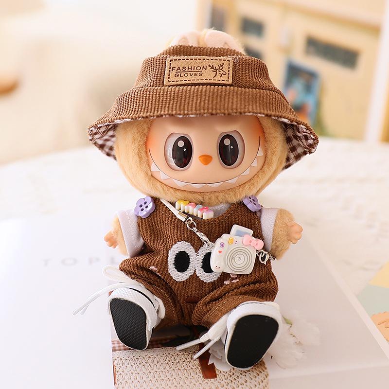 17cm Second Gen Labubu Blind Box Doll Clothes: Cute Sit-Party Overalls Set