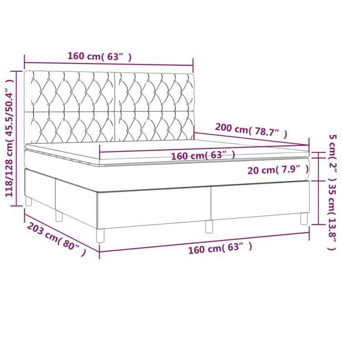 VidaXL Sommier à Lattes de Lit avec Matelas et LED, Lit Rembourré, Lit Double, Lit Adulte de Chambre à Coucher Intérieur, 3135126