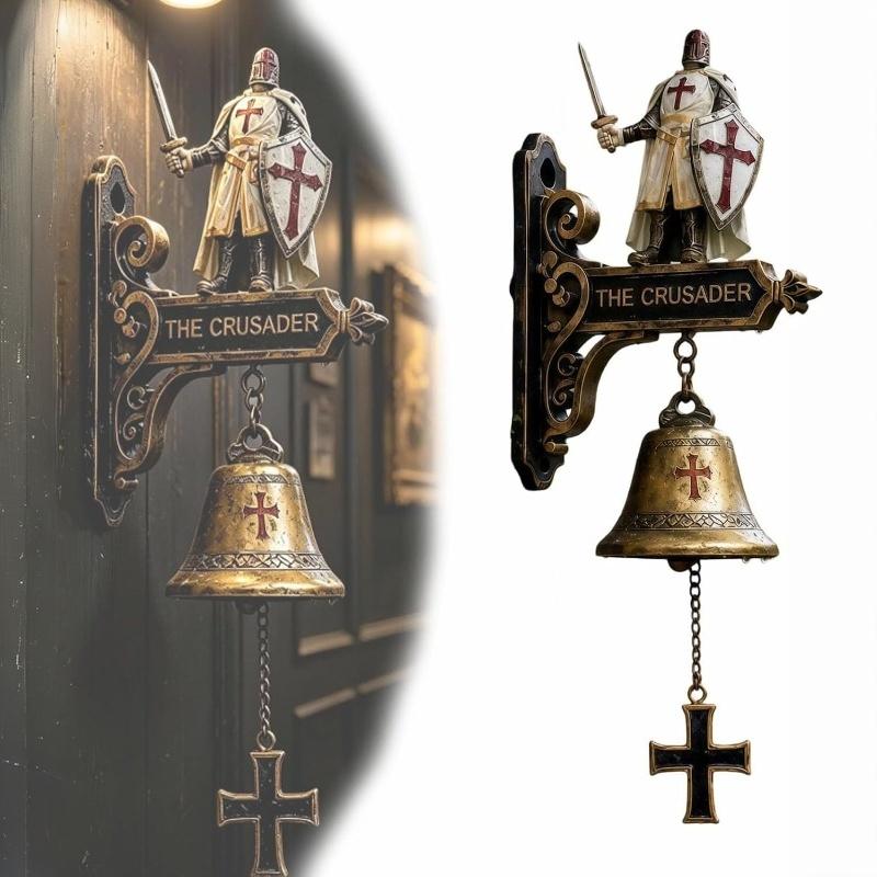 Medieval Crusader Doorbell Gothic Retro Cross Knight Decorative Entry Bell Weather Resistant Outdoor Wall Ornament for Man Cave Bar Porch Castle Home