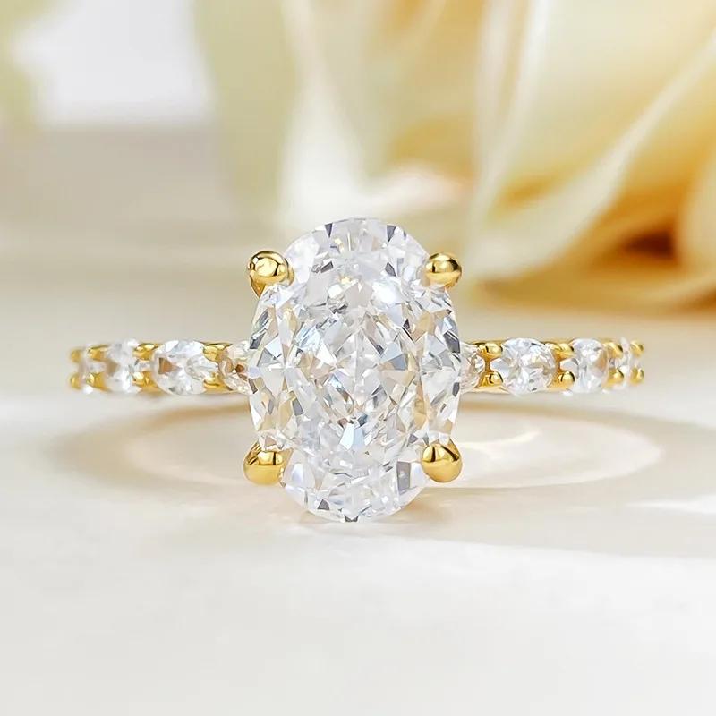 14K Gold Lab Diamond Ring 100% Real 925 Silver Engagement Wedding Band Rings for Women Bridal Promise Jewelry Gift