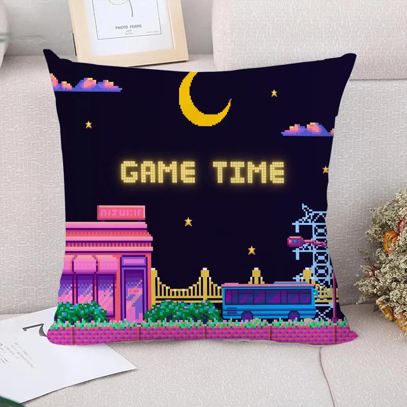

Gamer Pixelated Retro Personal Cushion Cover × Short Plush Decorative Cushions for Sofa Pillowcase Twin Size Bedding 66x66cm жёлтый