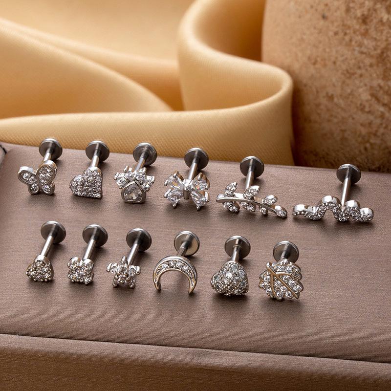 Henson Stainless Steel 1.2X8MM Butterfly Flower Lip Stud for Ear Cartilage Piercing