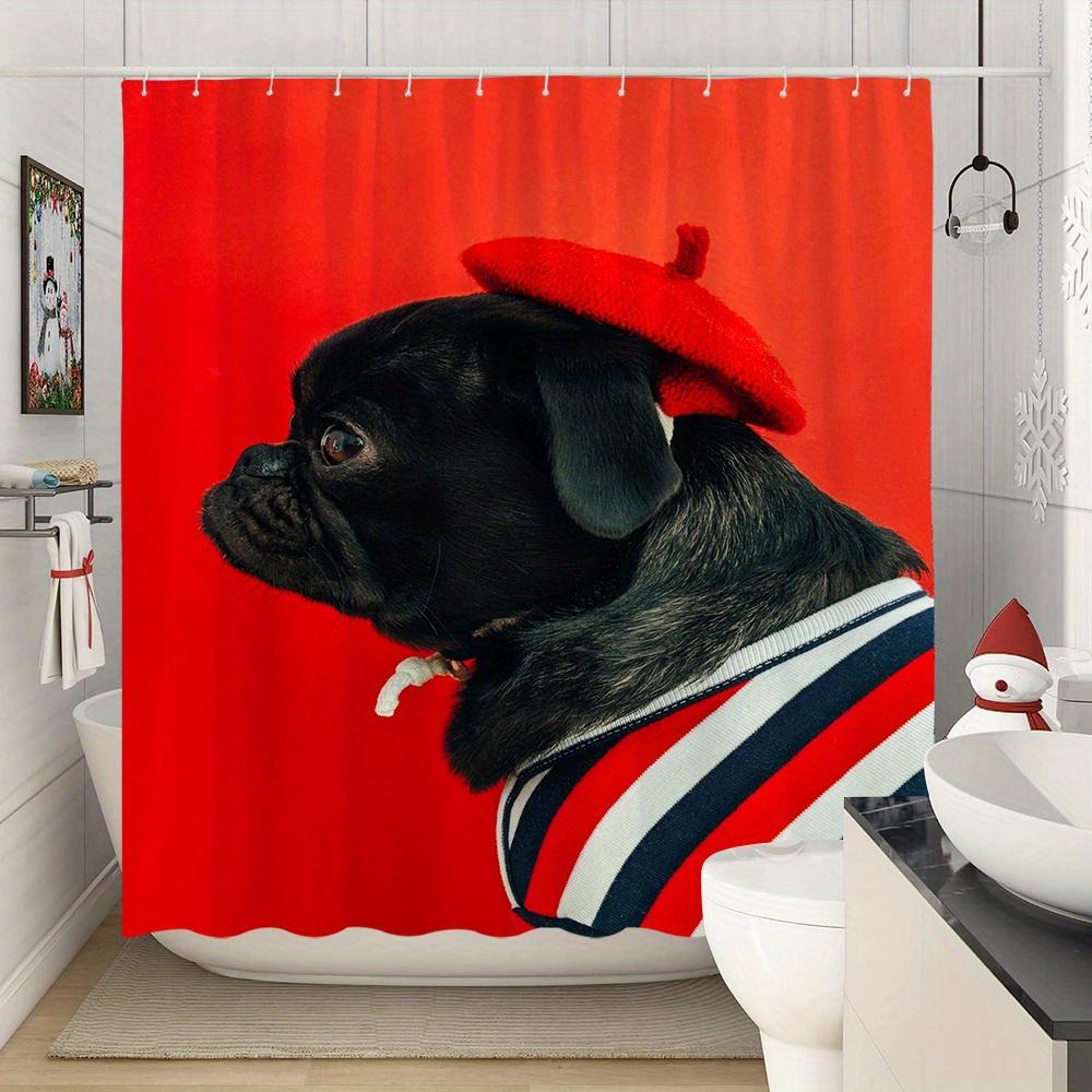 Charming Pug In Beret Bath Curtain - Cute Dog Shower Curtain For Pet Lovers, Funny French Bulldog Bathroom Decor