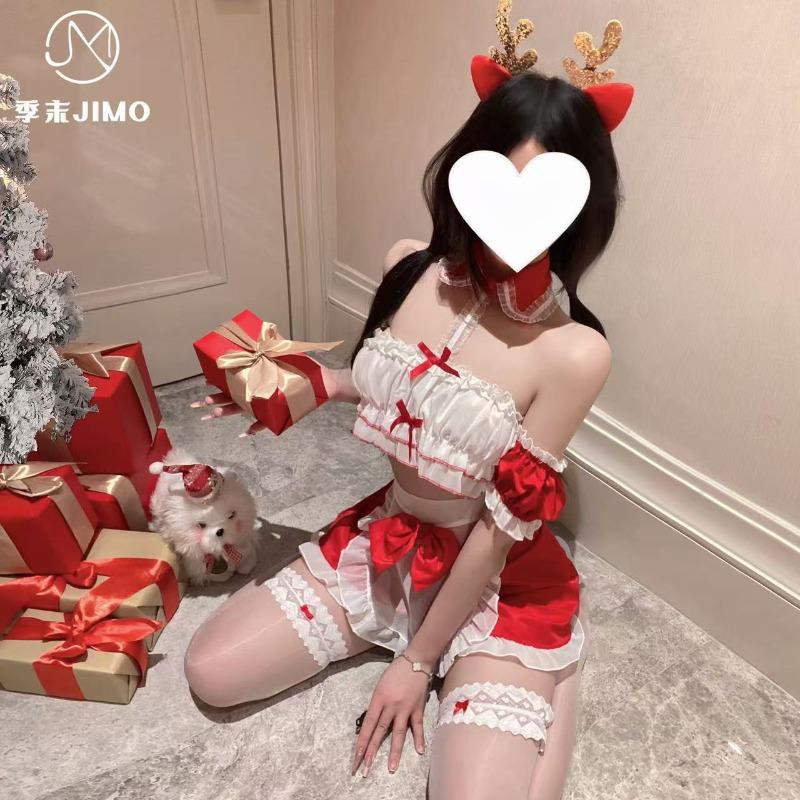 Sexy lingerie end-of-season sexy bed warmer Christmas maid tube top uniform suit with buttocks exposed and no temptation to stimulate Christmas robe