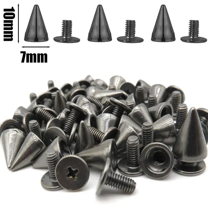 10-100Set Bullet Cone Spike and Stud Metal Screw Back for DIY Leather Craft Cool Rivets Punk Stud Coincal Layer 7X10mm