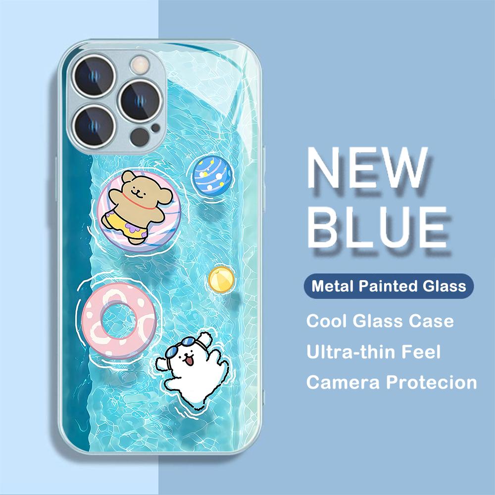 

Summer Korea Line Puppy Maltese Metallic-Color Phone Case For Samsung S10 20 21 22 23 8 9 24 FE PLUS Ultra 5G Glass Hard Cover Samsung S10