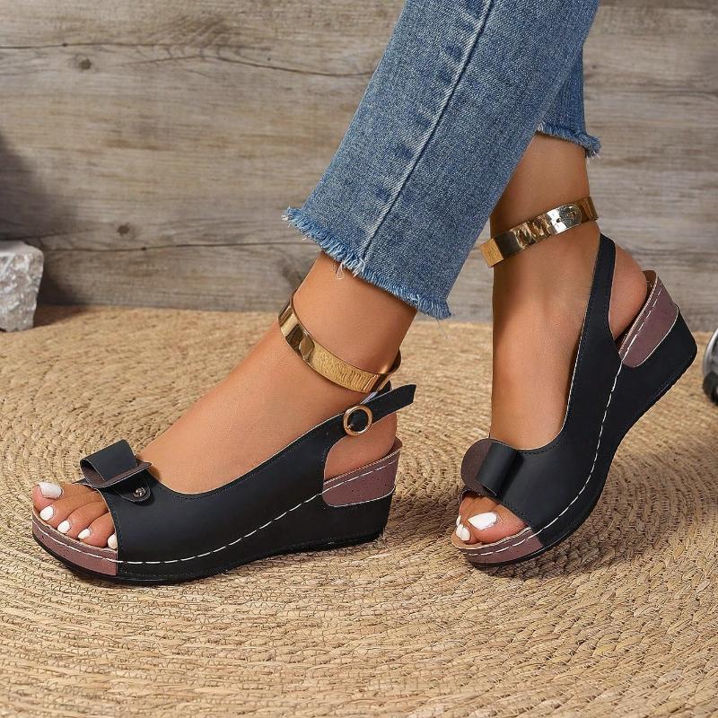 

2025 Новая Повседневная Обувь Женская Летняя Обувь на Танкетке Каблуки Сандалии Элегантная Удобная Обувь для Женщин Винтажная Римская Обувь на Плоской Подошве для Женщин 36 чёрный