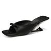 Square head bow cool slippers female high heel new summer satin fairy outer wedge slippers