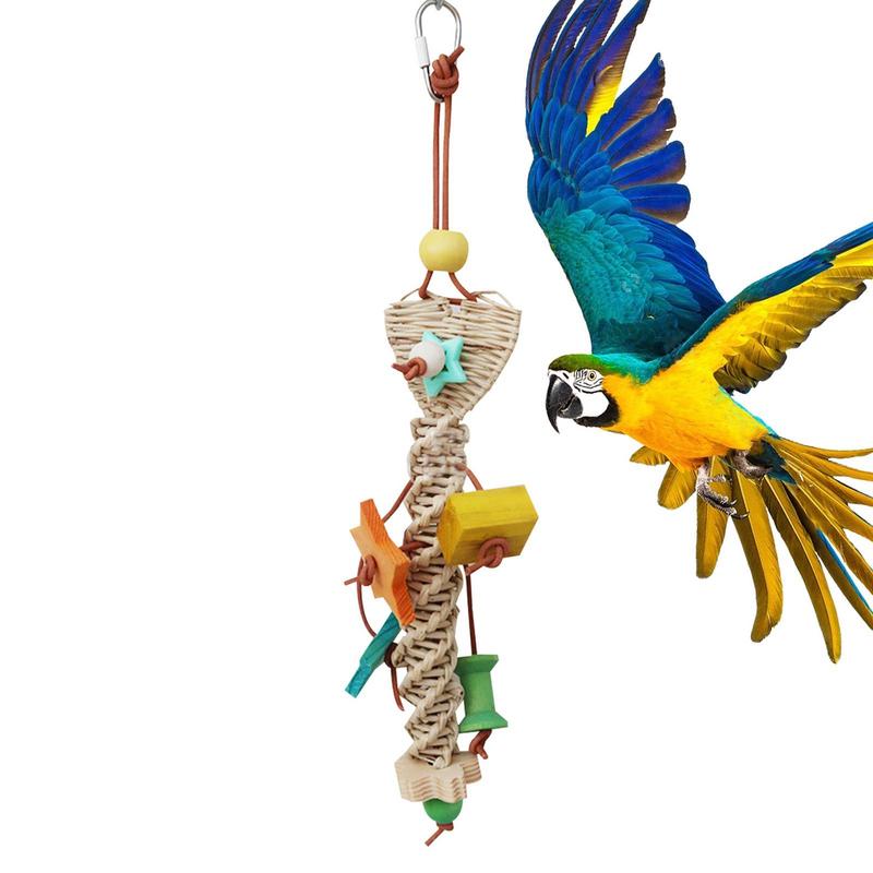 Parakeet Toys For Cage Colorful Seagrass Basket Bird Toy For Large Parrots With Metal Hook Parrot Toys For Large Birds Parrot