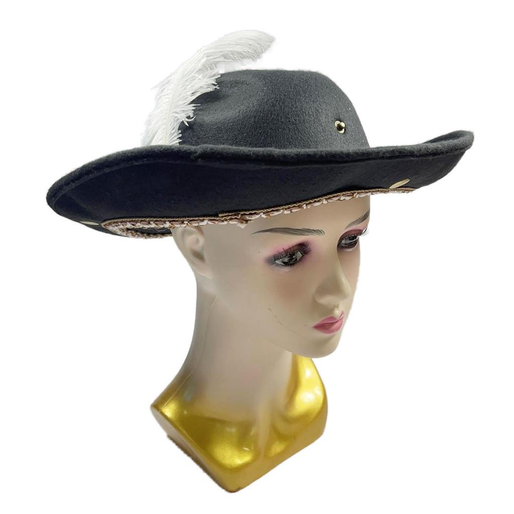 Pirate White Feather Hat Half Handcrafted Design For Halloween Cosplay Party