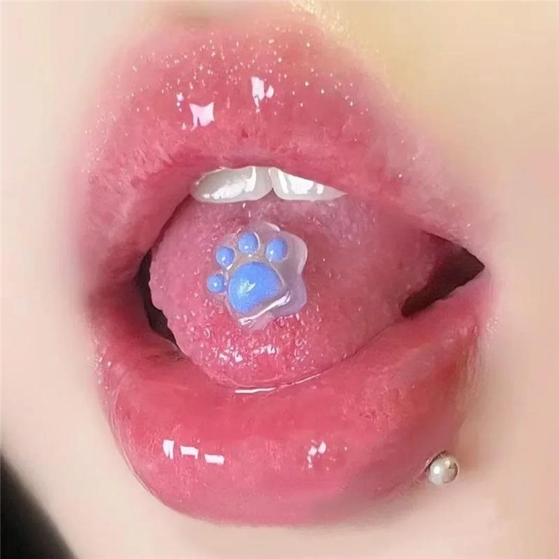 Color Changing Dog Paw Bear Paw Tongue Stud Earrings Bone Stud Resin DIY Cute Ins Sweet Cool Tongue Rings Piercing Jewelry