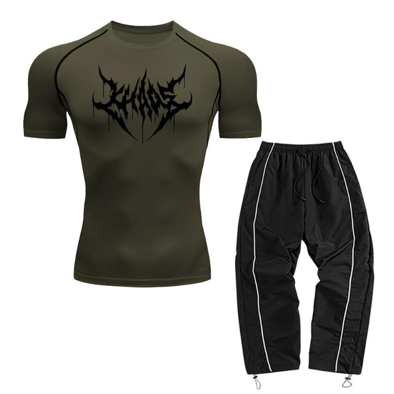 Men's Casual Two-Piece Set Including A Short-Sleeved Top And Long Pants Suitable For Fitness Training And Commute Wear
