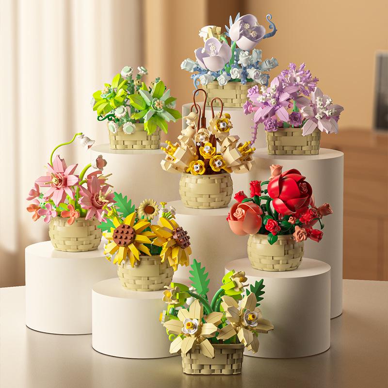 

Decompression Educational DIY Flower Basket Lego-Compatible Micro Blocks Toy