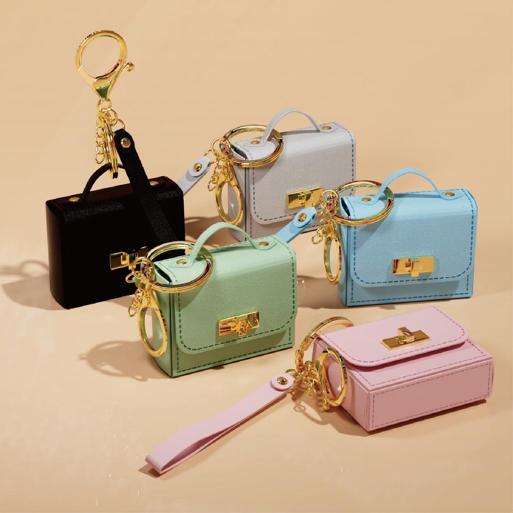 Portachiavi Mini Borsa in Ecopelle PU - Portamonete alla Moda con Dettagli Dorati, Design Compatto per Chiavi e Monete, Disponibile in Azzurro Chiaro, Rosa, Nero