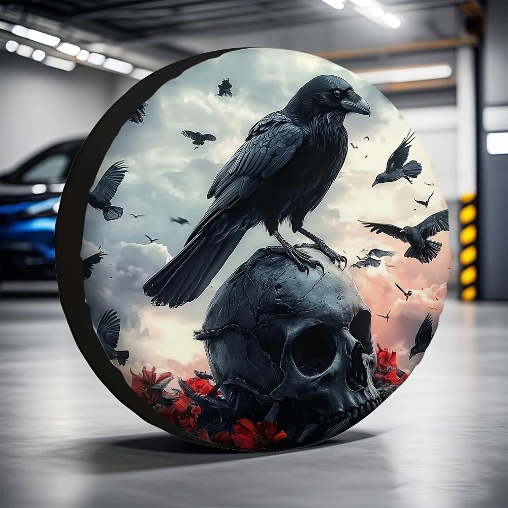 Raven Skull Spare Tire Cover Durable Polyester Waterproof Anti-Corrosion Accessory