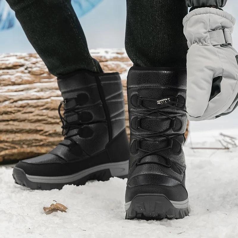 Winter Boot Men's High-top Waterproof Ankle Boots Men Thick Plus Warm Large Size Snow Hiking Boots Outdoor Cotton Shoes Sneakers