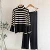 2025 Striped Knit Two-Piece Set: High-Neck Sweater & Loose Casual Long Sleeve Women's Outfit