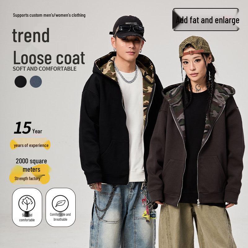 2025 Unisex Plus Size Camouflage Hooded Sweatshirt Jacket for Autumn