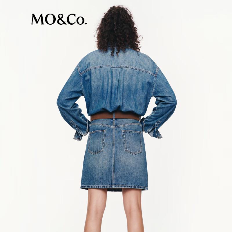 MO&Co. 2025 Autumn Faux Two-Piece High-Waist Denim Dress