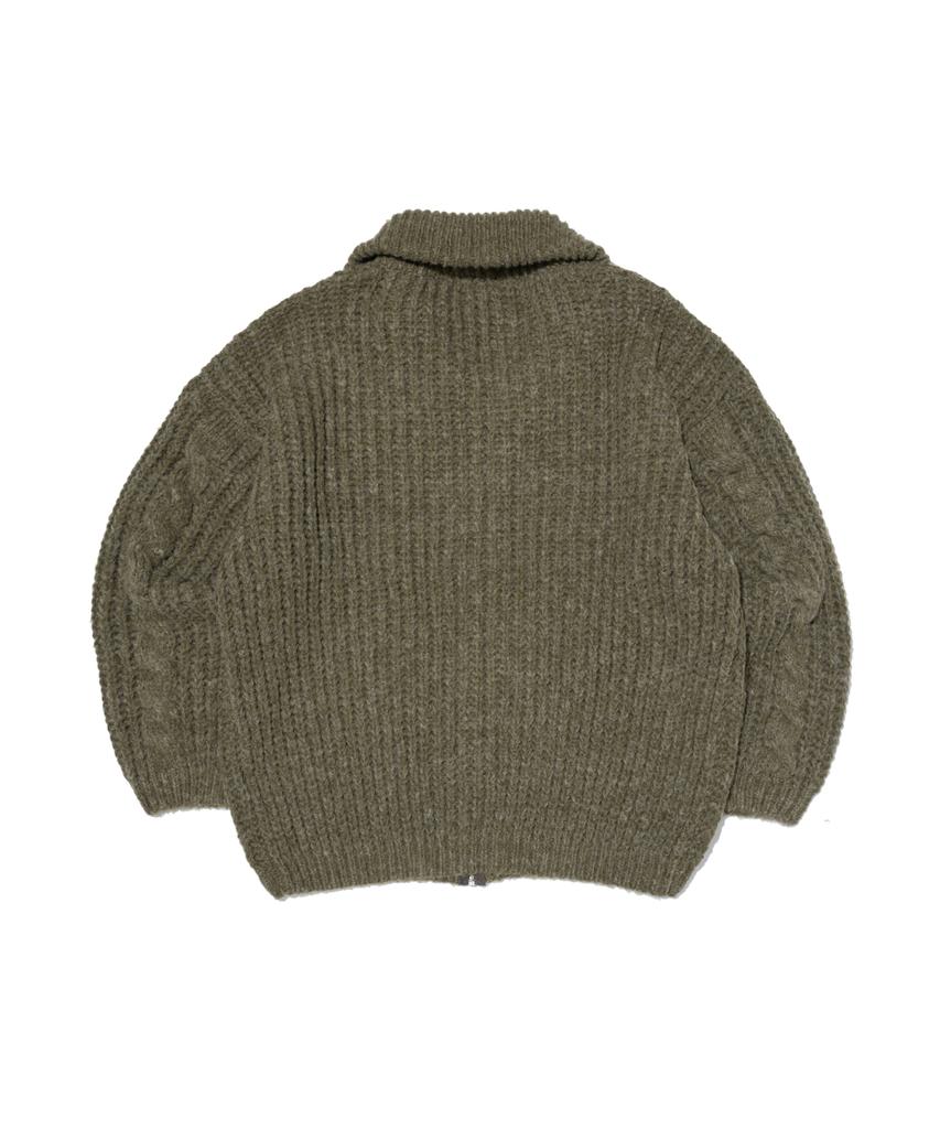 OTHERFITS Cable High-Neck Knit Zip-Up (Khaki)