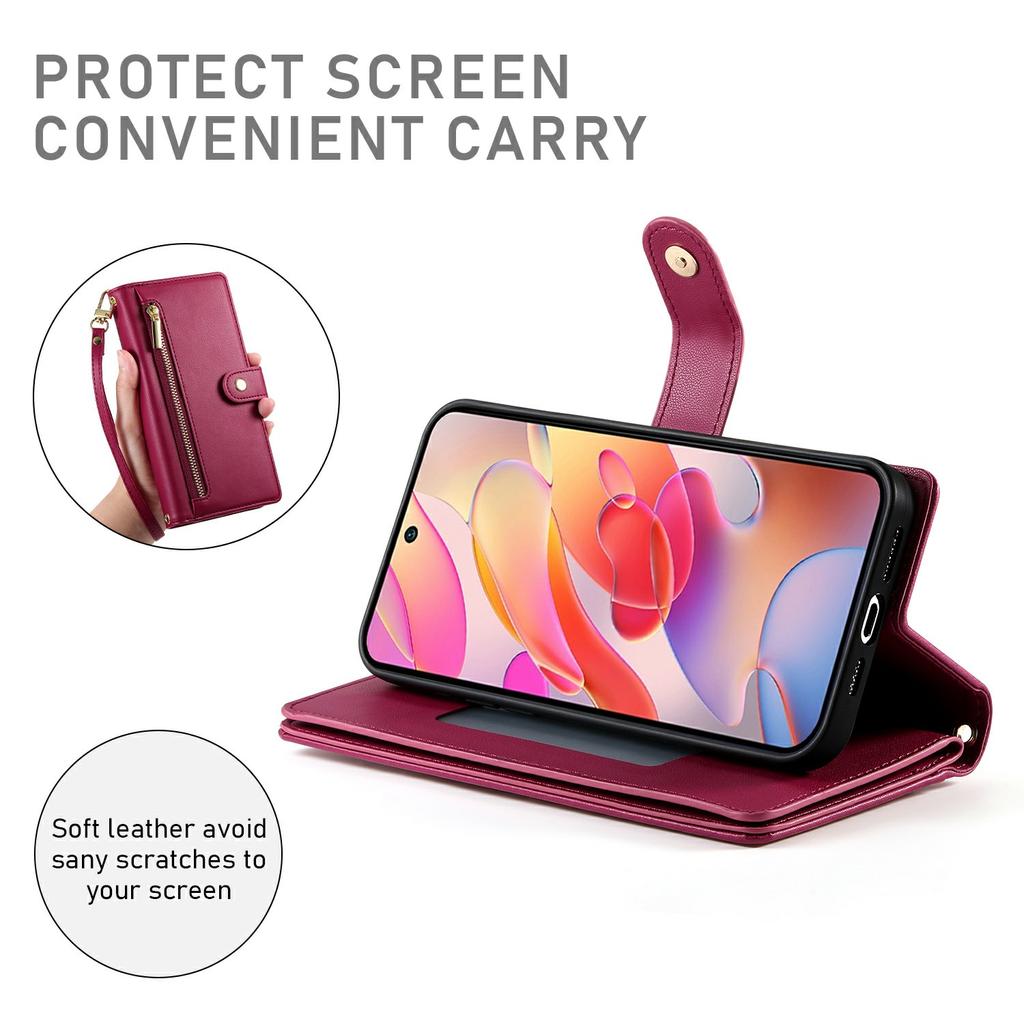 DF-011 For Samsung Galaxy A56 5G Case Zipper Pocket Wallet Leather Phone Cover with Straps