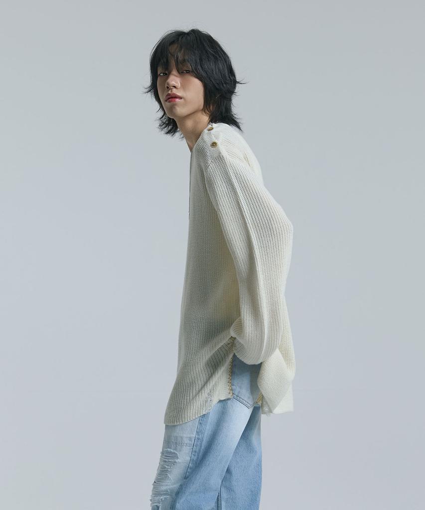 TEN PAST SEVEN Shoulder Button Slit Knit (2 Colors)