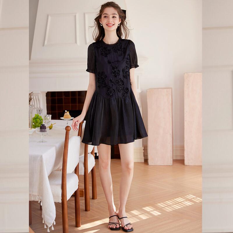 Bailuyu Elegant Ruffle Trim Short Sleeve A-Line Dress
