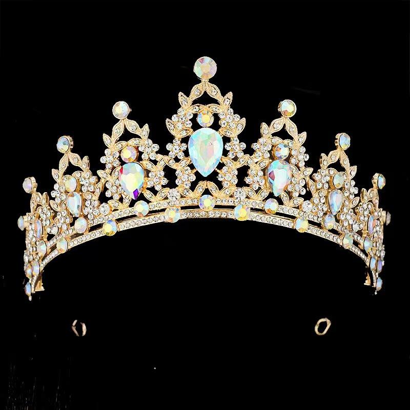Bridal Crown Colored Rhinestone Headband Baroque Alloy Crown Wedding Dress Accessories Hair Accessories