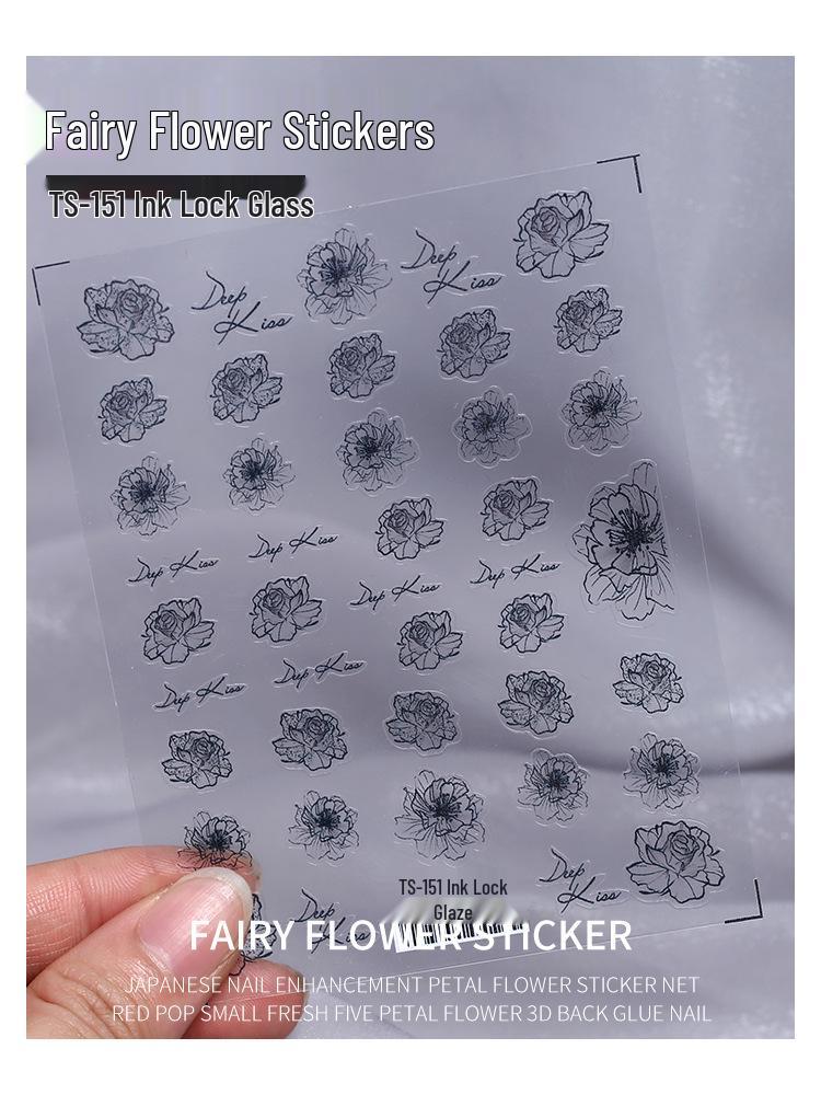 

Ретро черно-белые самоклеящиеся наклейки для ногтей с розами - полупрозрачные наклейки в японском стиле