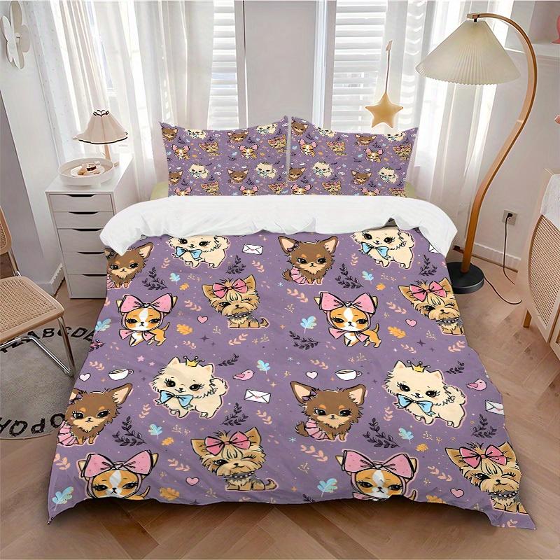 

3pcs set Puppy Bow 1 Quilt Cover + 2 Pillowcases, All Seasons Bedroom Setting, Perfect for Home and Dorm Decor a162 135x200cm