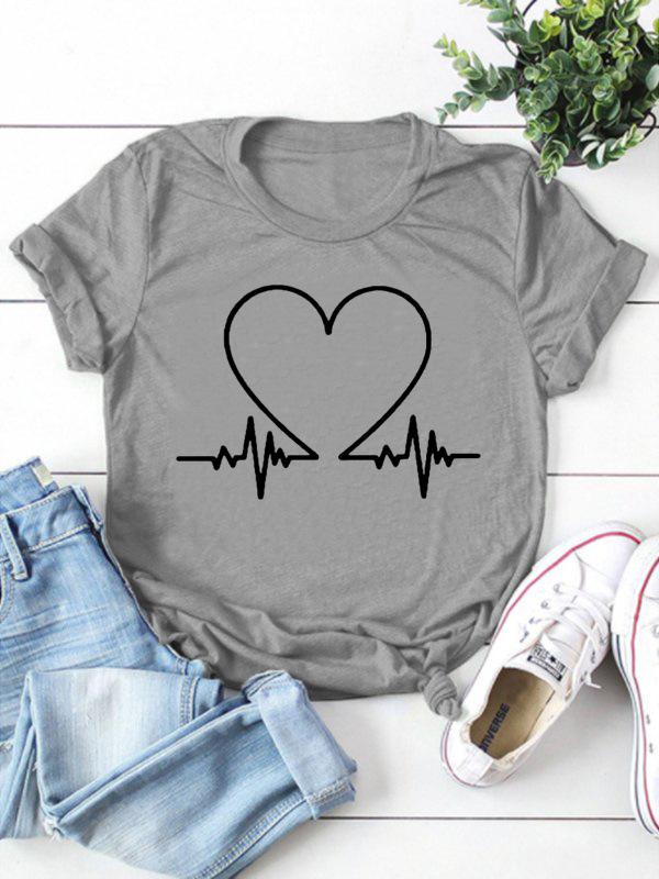 Electrocardiogram Heart Print Women T Shirt Short Sleeve O Neck Loose Women Tshirt Ladies Tee Shirt Tops Clothes Camisetas Mujer