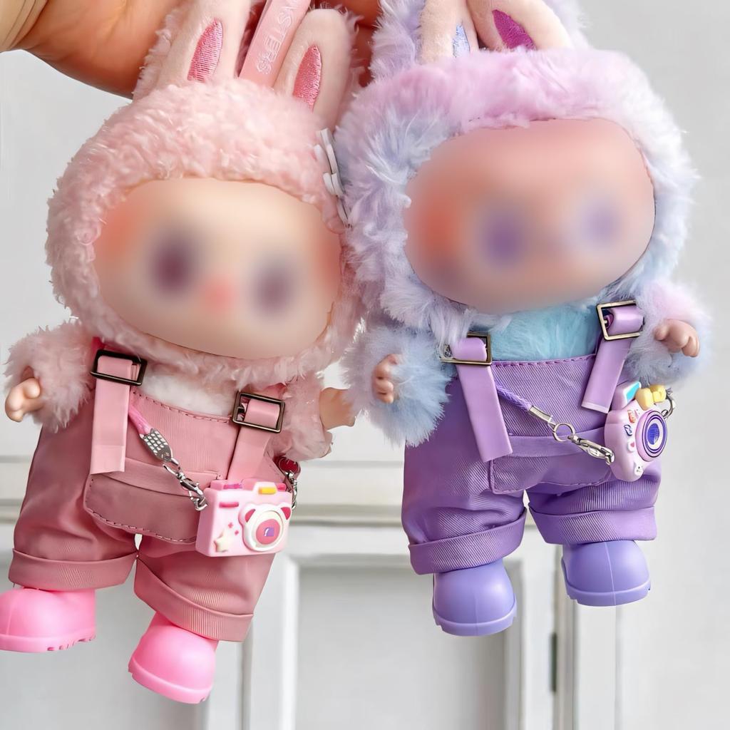 17cm Labubu Doll Clothes Set (4-piece Overalls Set - Purple) Suitable for Labubu Dolls and Plush Toys. Includes Clothes for 1st, 2nd, and 3rd