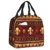 Custom Fleur-De-Lys Gold And Royal Blue Lunch Bag Men Women Cooler Thermal Insulated Lunch Box for Children School
